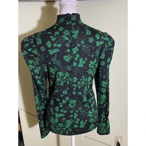 Who What Wear Floral Print Puff Sleeve Stretch Blouse in Midnight Foilage Size M - Picture 3 of 11